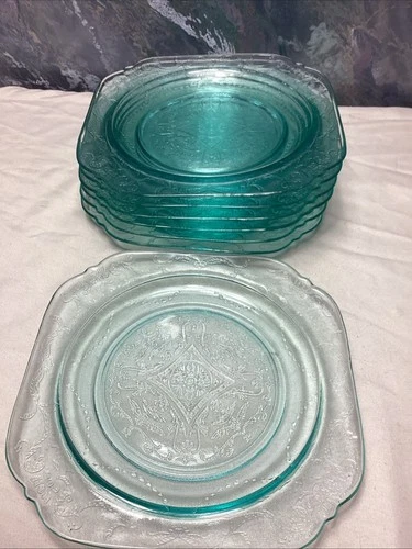 LOT (7) Vintage Federal/Indiana Glass Aqua Madrid 7.5”" Dinner Plate