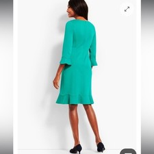 NWT Talbots Flounce Refined Ponte Sheath Dress Solid Turquoise Teal 14 WP