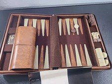 Vintage Skor-Mor Backgammon Game Brown Beige Attache Briefcase 22.5 ×18" 1&3/8"