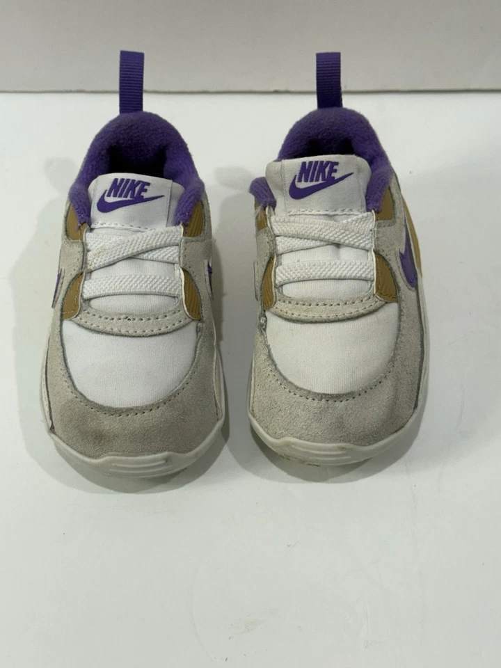 Nike Max 90 Crib Infant Girls Size 4 White/Phantom/Gum Yellow/Action Grape Shoes - Image 2 of 4