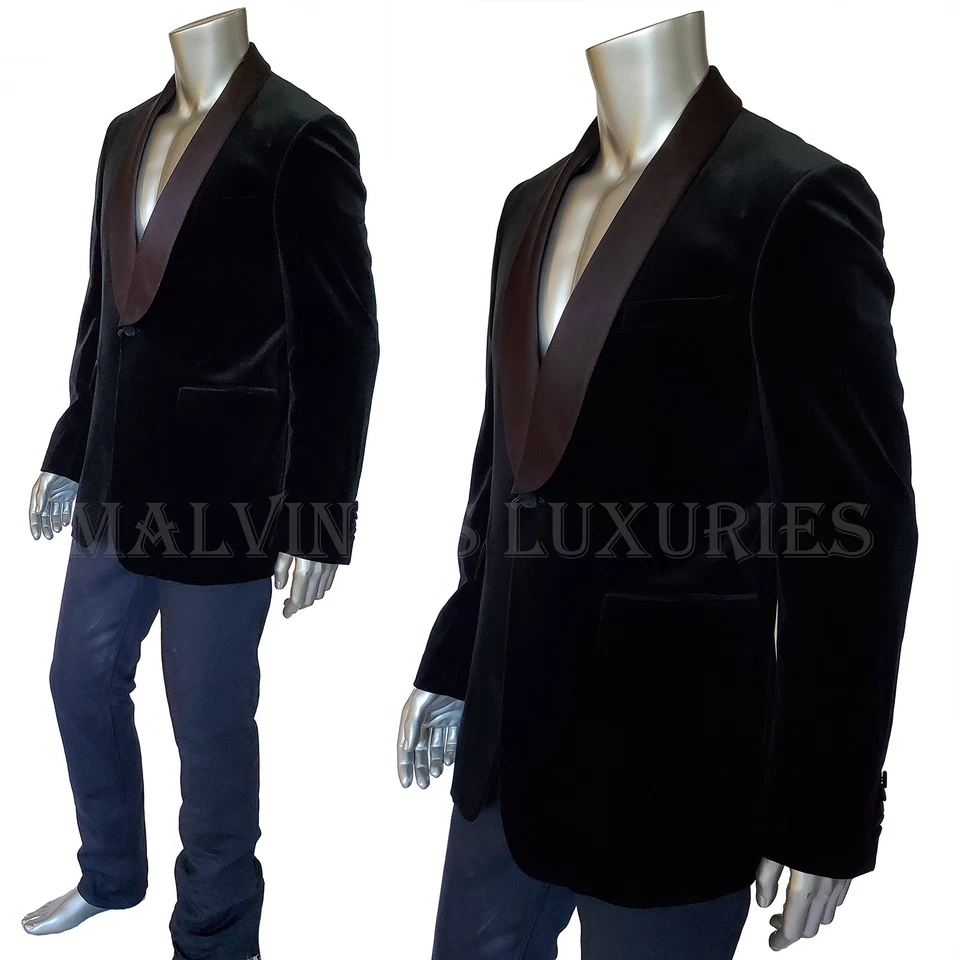 CHAQUETA GUCCI HOMBRE ESMOQUIN TERCIOPELO NEGRO CENA BLAZER con SOLAPA SATINADO $3,550 50/L Foto 3 de 4