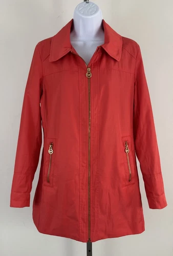 Impermeabile MICHAEL KORS rosso arancione con cappuccio chiusura zip opzionale taglia S