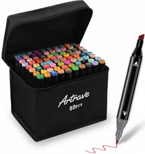 80pc Colouring Pens Dual Tip Markers Felt tip Fine Broad Art Set for Adults Kids