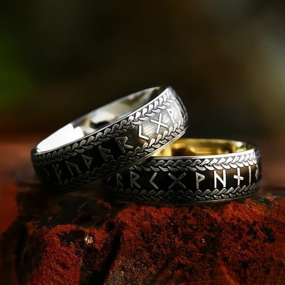 Vintage Nordic Viking Rune Ring 316L Stainless Steel Couple Amulet Jewelry Men
