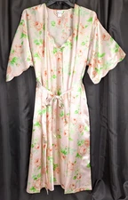 L  LARGE ENCHANTED LONG SATIN 2 PC SLEEVELESS NIGHTGOWN & SHORT SLEEVE ROBE SET