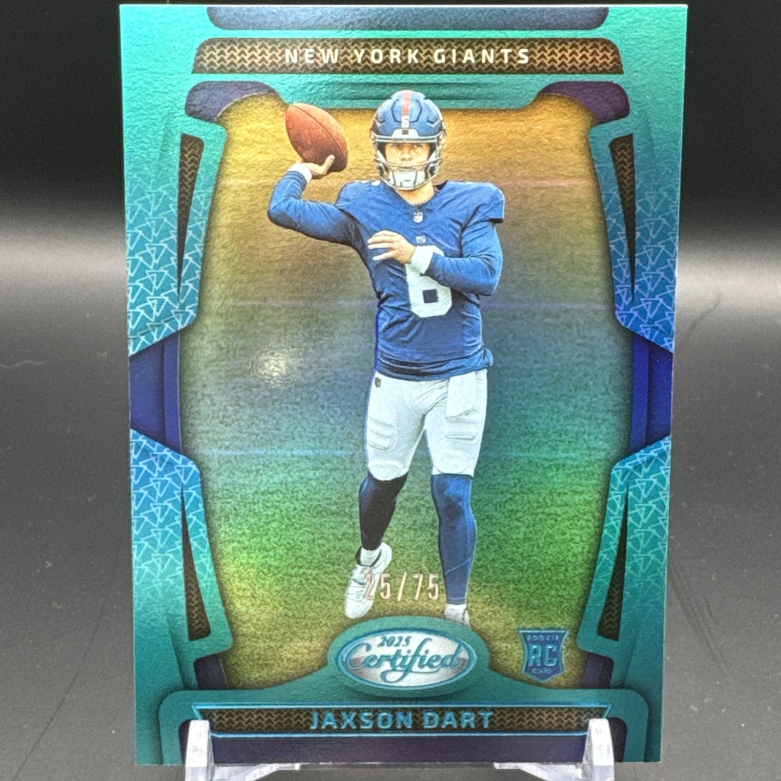 2025 Panini Certified - Jaxson Dart #150 25/75 Teal Mirror RC Giants Very Clean