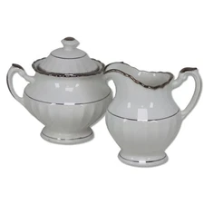 J & G Meakin Classic White Cheltenham Silver Creamer Sugar Bowl Flutted 1960's