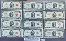 Lot of (12) TWELVE 1953 RED SEAL Two Dollar $2 Bills ~ Treasurer Humphrey #H05