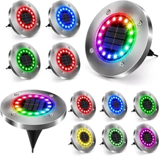 12 Pack Color Changing Solar Ground Lights, 16 LED Outdoor Pathway Lights Landsc