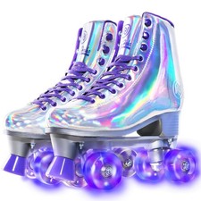 Jajahoho Roller Skates For Women Holographic High Top Classic Shiny Double-Row