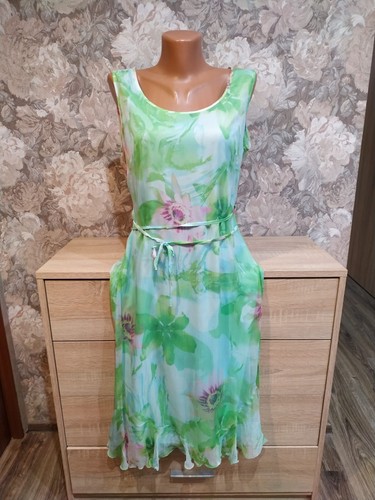 Luisa Cerano Mujer Vestido Seda Talla M Azul Verde Floral - Imagen 3 de 13
