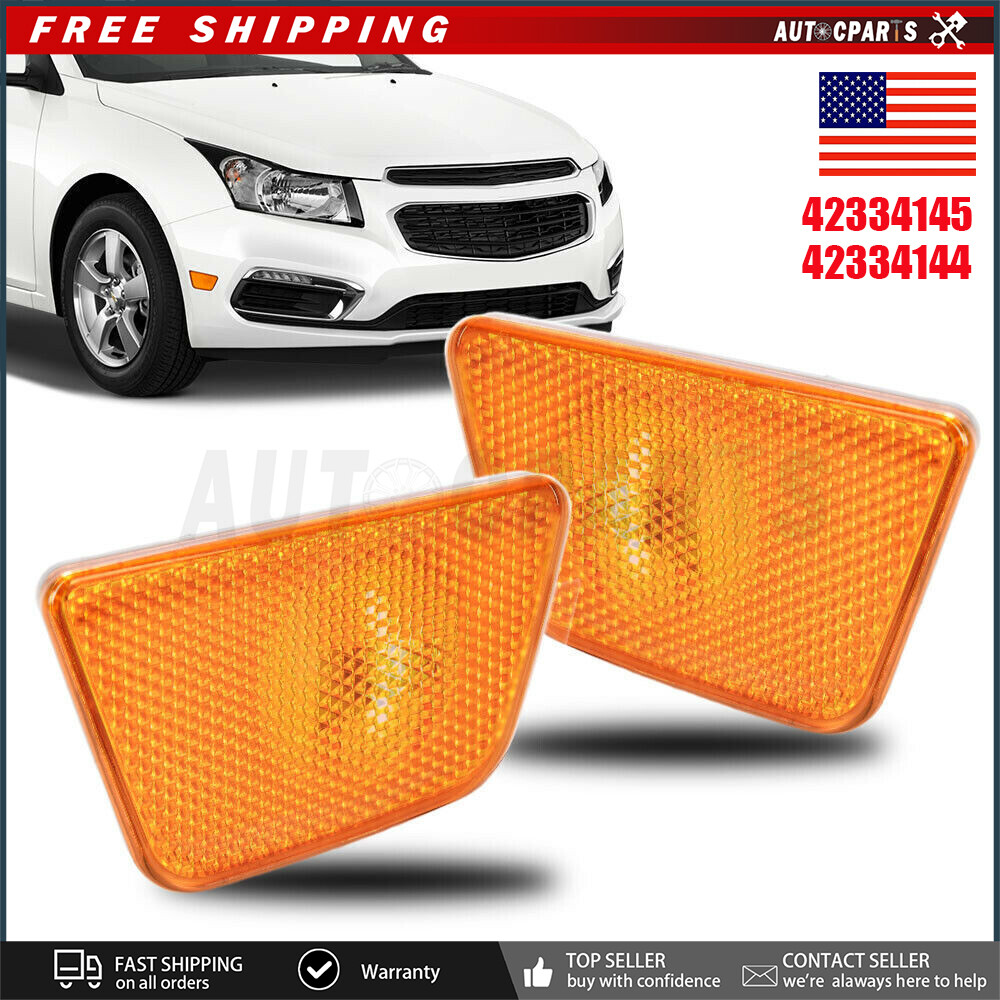 Front Bumper Side Marker Light Assembly For Chevy Cruze 2011-2015 – Amber Lens Halogen – Pair R&L