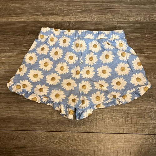 JCrew Crewcuts Shorts Girls size 8 Blue Cotton White Daisies Pull On Ruffle Hem - Picture 3 of 8