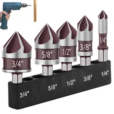 5pcs HSS Countersink Drill Bit 82° 5-Flute M35 Cobalt Chamfer 1/4 Hex Shank