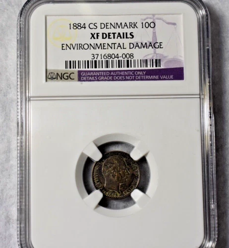 DENMARK 10 ORE 1884 NGC CERTIFIED XF DETAILS COIN ( stock# 76)