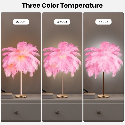 Pink Feather Table Lamp with One-touch Switch Bedside Table Lamp - Picture 4 of 8