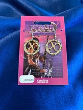 SUPER RARE boucles d'oreilles vintage Comstock Creations étain Xena or X chakram #2