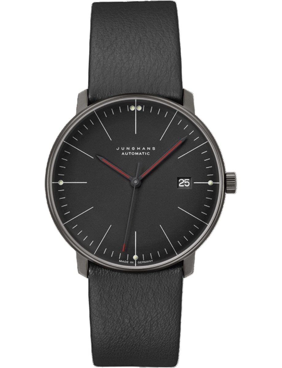 Junghans Max Bill Automatic Bauhaus Black Dial Leather Band Watch 27/4308.02