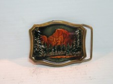 Vintage 1977 Indiana Metal Craft Enameled Belt Buckle"Half Dome at Yellowstone"