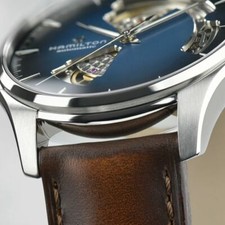 New Hamilton Jazzmaster Open Heart Blue Dial Leather Band Men's Watch H32675540 4