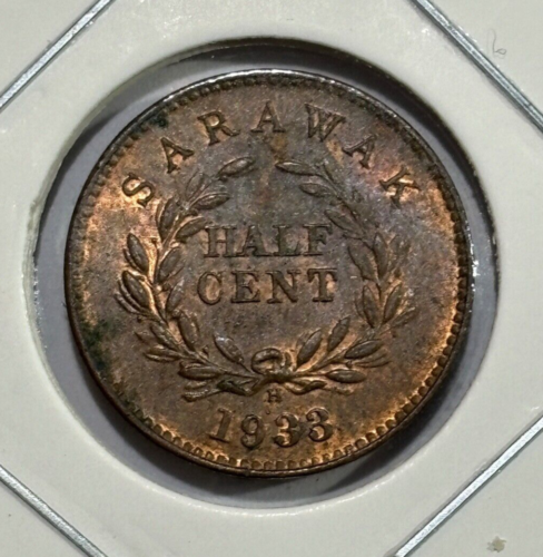 1933 Sarawak 1/2 Cent Charles V. Brooke Raja Coin - Picture 1 of 3