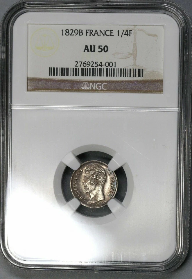 1829-B NGC AU 50 France Charles X Silver 1/4 Franc 32K Rouen Coin (210828704C) - Image 4 of 4