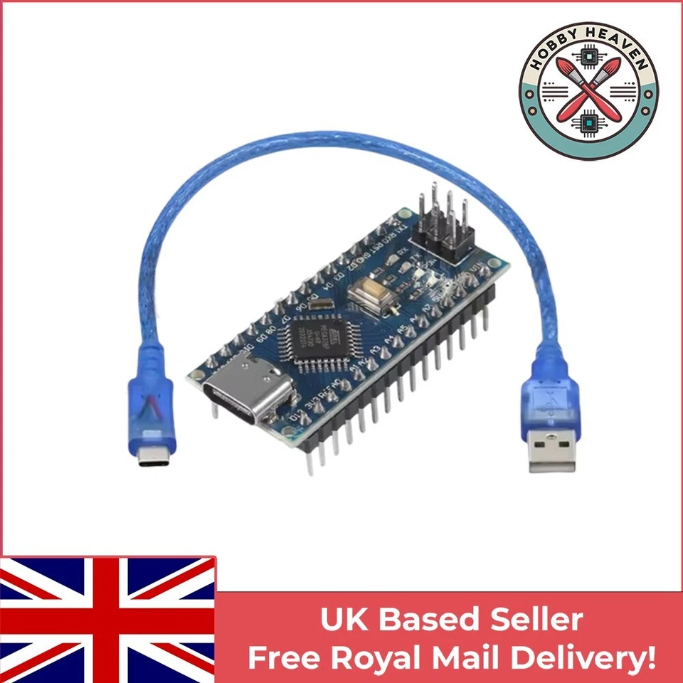 Soldered Arduino Nano V3.0 USB-C + Cable | ATmega328 Controller Compatible Board