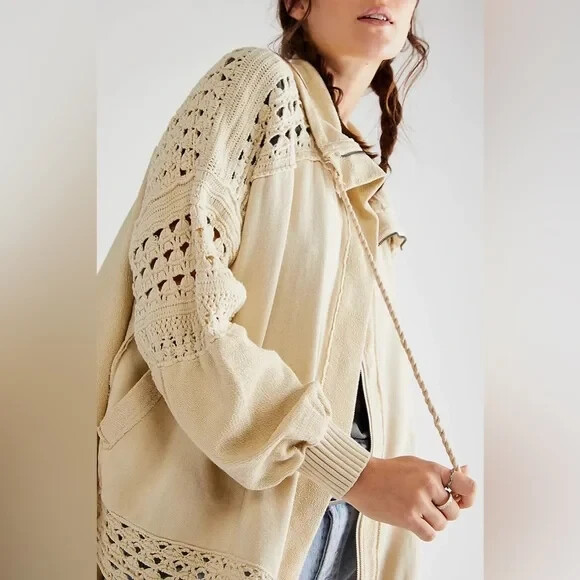 Free People Dune Bug Crochet Oversized Cardigan Oatmeal SizeMedium NWT  OB1518003 - Main Image
