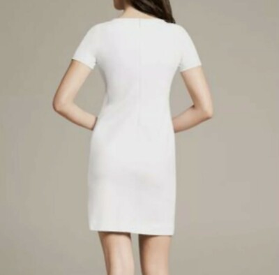 Banana Republic White Faux Leather Sleeves Shift Ponte Knit Dress Size 4  Petite | eBay
