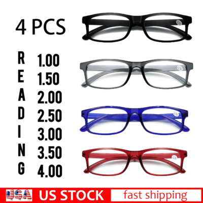 4 Pairs Mens Womens Fashion Retro Power Reading Reader Glasses 1.0-4.0