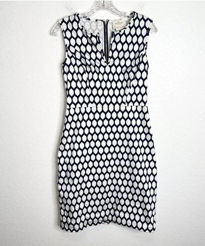 Vestido Kate Spade Limón Talla 2 Mujer Azul Blanco Funda Cuello en V Sin Mangas Lujo - Imagen 2 de 12