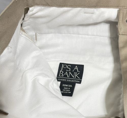 Jos A Bank Pants Men 32 x 32 Tan Pleated Classic Collection Cuff Free Shipping - Picture 5 of 6