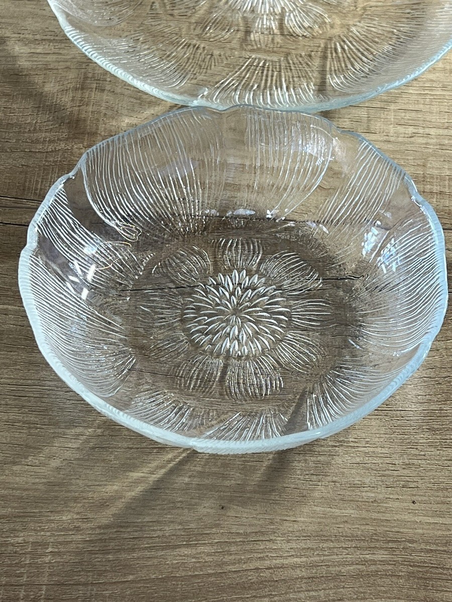 VINTAGE-Arcoroc France-FLEUR Glass-Dessert Plates-Set of 8-Two