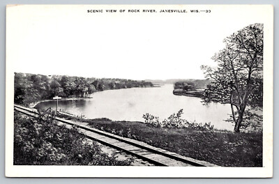 Postcard Vintage WI Janesville Rock River Train Tracks ~9845