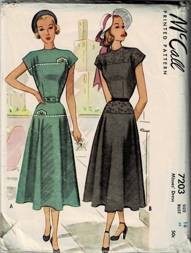 Vintage 1948 KLEIDMUSTER Detailoptionen Miss' Größe 16 (Büste 34) McCall's 7203