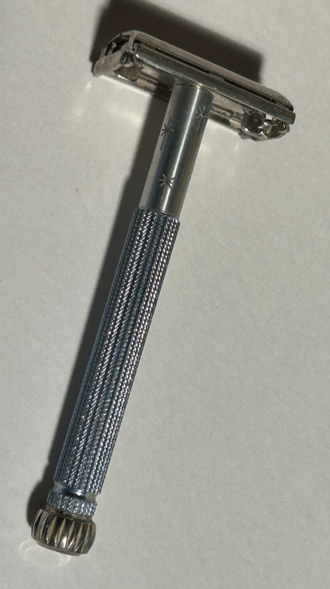 Vintage 1965 K1 Lady Gillette Blue Star Burst Atomic Safety Razor