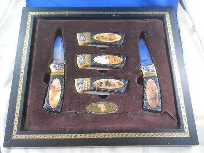 Franklin Mint African Big Five Knife Set Wall Display Case Papers