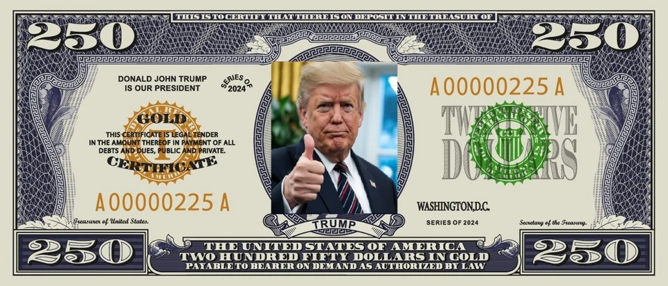 Souvenir 4 Bills United States 250 Dollar 2025 with Donald Trump FREE SHIPPING ! - Image 4 of 4