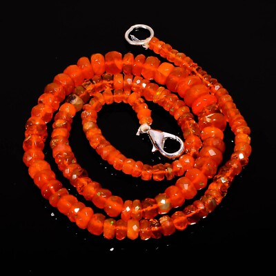 62.45 Ct. Fire Orange Ethiopian Opal Rondelle Faceted Beads Necklace 16'' A-3016