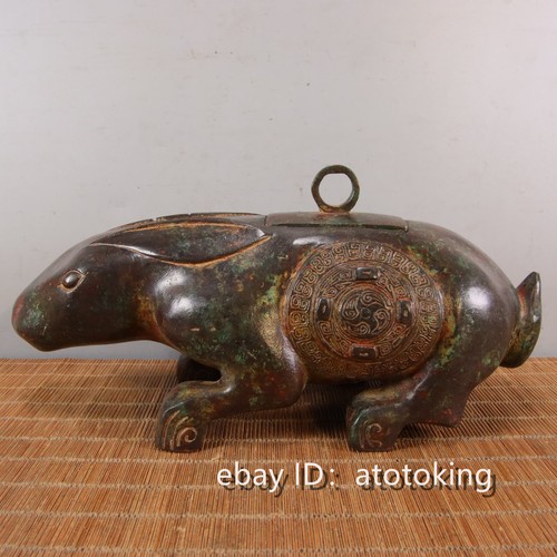 10" Chinese antiques War Han period Handmade bronzeware rabbit statue zun