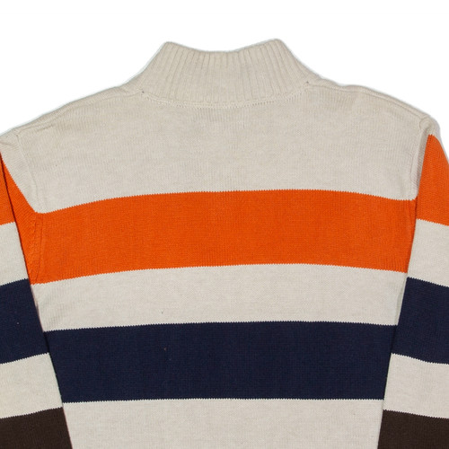 NAUTICA Patterned Jumper White Striped Tight Knit 1/4 Zip Boys L - Picture 4 of 6