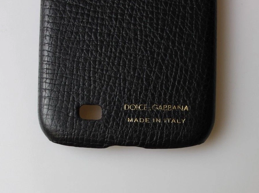 DOLCE & GABBANA Phone Fitted Case Cover Black Leather Gold Logo S4 RRP $240  - Image 3 of 4