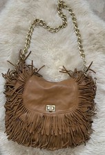 Zara Brown Leather Fringe Chain Purse Bag