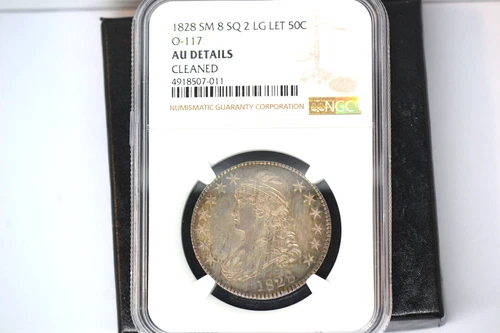 1828 Small 8, Sq. 2, Lg Let- Bust Half Dollar- NGC AU Details.  Cleaned.  O-117
