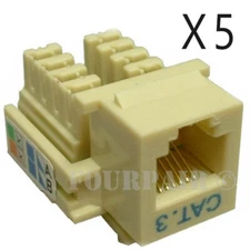 5 Pack Lot - CAT3 Keystone Snap-In Insert Punch Down Jack RJ11 RJ12 DSL - Ivory