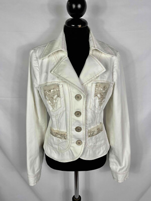 Roccobarocco Jacke Damenjacke Baumwolle Weiß Jeans Denim Jacke SZ.S - 42