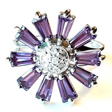 SIZE 6,7,8,9 AMETHYST FLORAL RING Baguette Shape Stones .925 STERLING SILVER