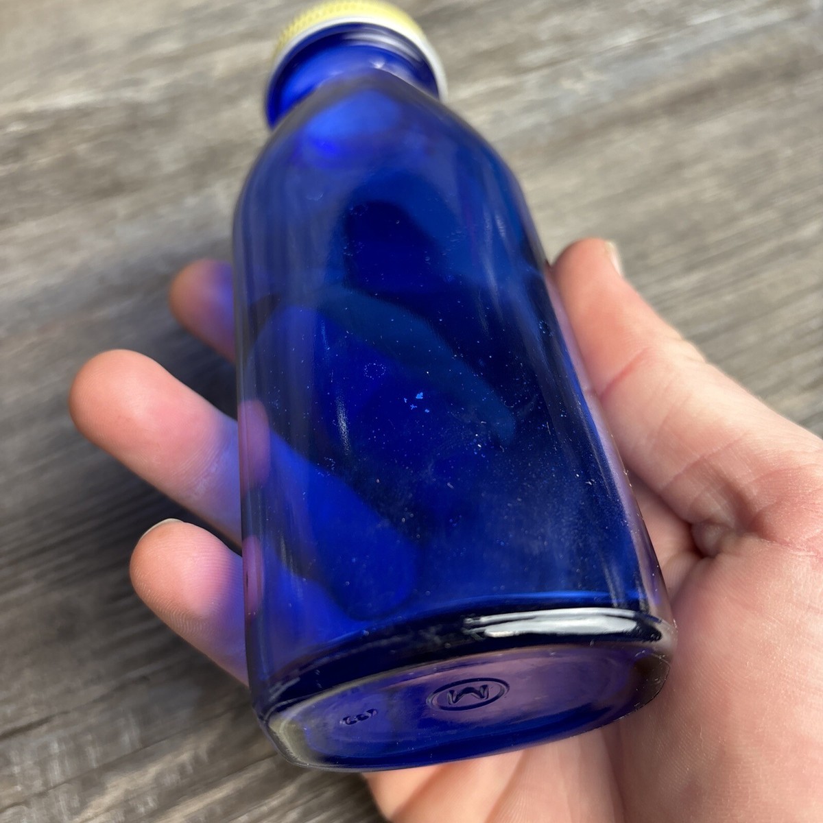 6” Cobalt Blue Medicine Bottle With Yellow Screw On Cap | eBay