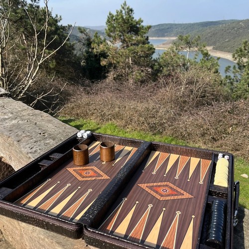 Vintage Backgammon Set Crocodile Leather X Large Board Game 19" - Gift Idea - Picture 8 of 10