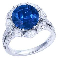 Vivid Blue Brilliant Round Cut 5.00CT Natural Sapphire With Fancy White CZ Ring